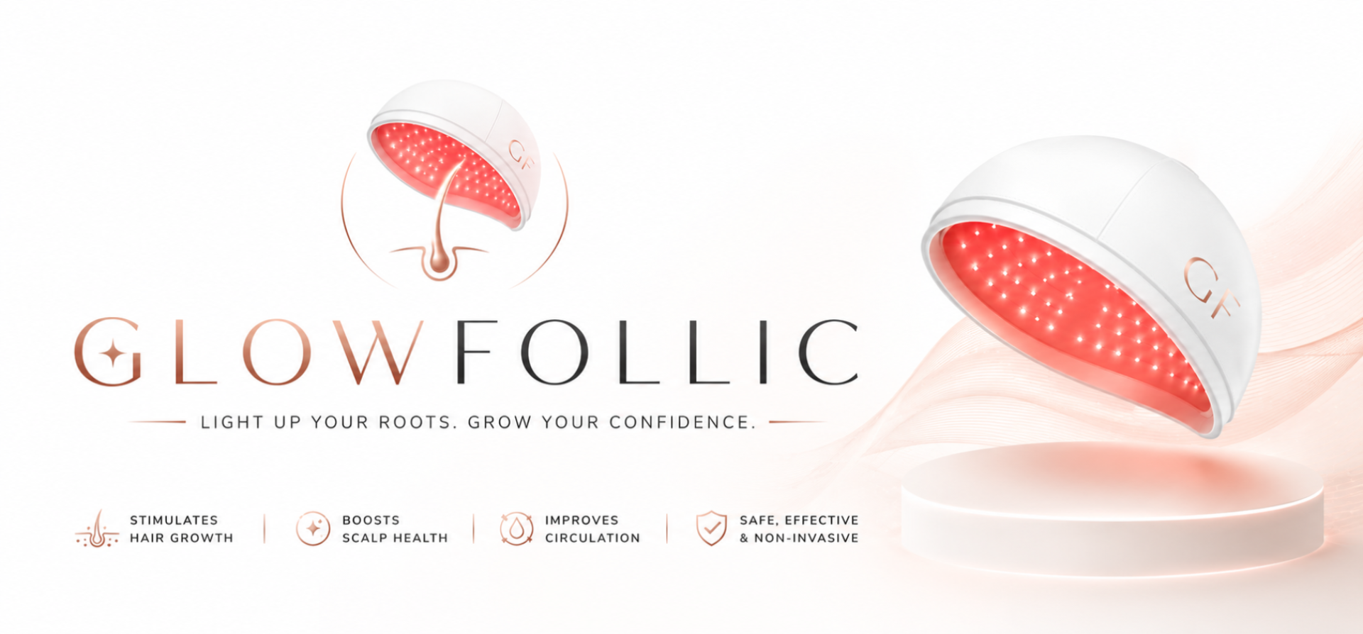 GlowFollic device with text on a white background